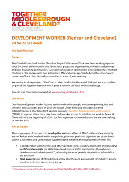 DEVELOPMENT WORKER (Redcar and Cleveland) 20 Hours Per Week
