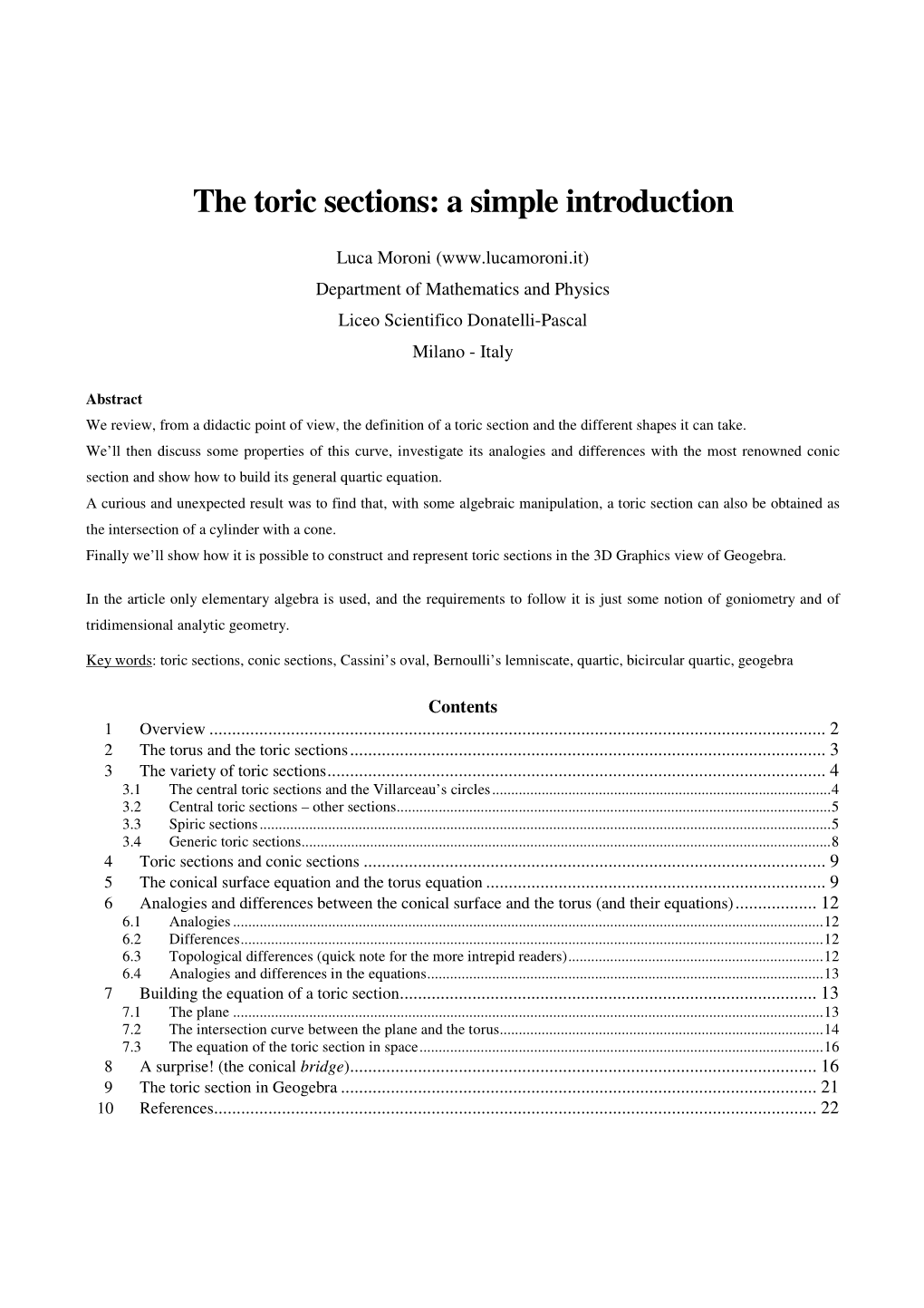 The Toric Sections: a Simple Introduction