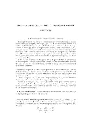 MAT8232 ALGEBRAIC TOPOLOGY II: HOMOTOPY THEORY 1. Introduction