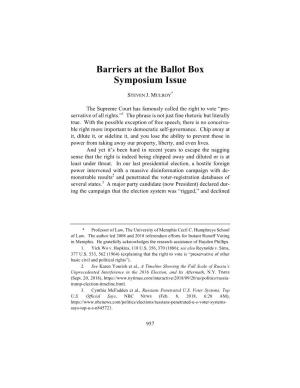 Steven J. Mulroy, Barriers at the Ballot Box Symposium Issue