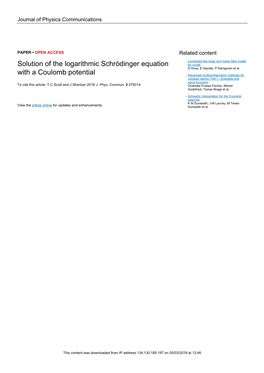 Solution of the Logarithmic Schrödinger Equation with a Coulomb OPEN ACCESS Potential