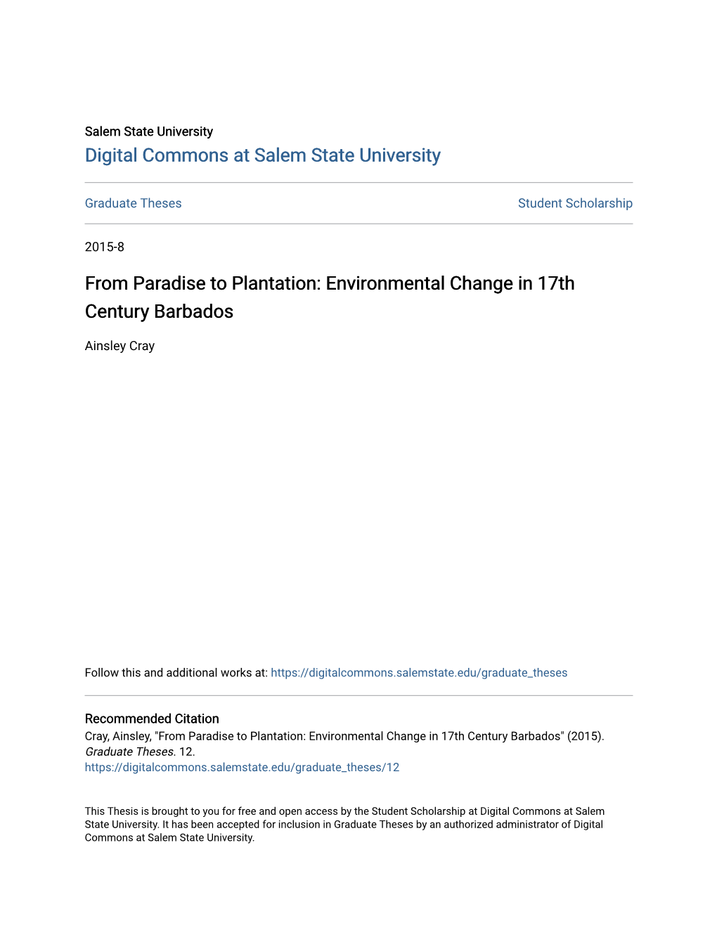 Environmental Change in 17Th Century Barbados