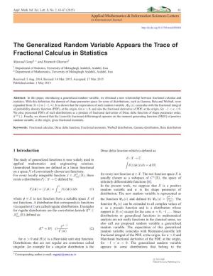 The Generalized Random Variable Appears the Trace of Fractional Calculus in Statistics