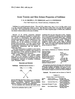 Acute Toxicity and Skin Irritant Properties of Sulfolane V