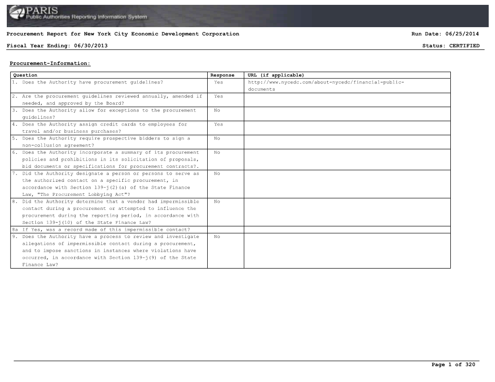 Procurement Report for New York City Economic Development Corporation Fiscal Year Ending