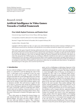 Research Article Artificial Intelligence in Video Games: Towards a Unified Framework