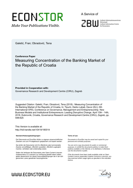 Measuring Concentration of the Banking Market of the Republic of Croatia