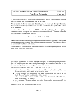 Pushdown Automata 9 February