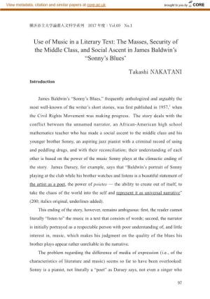Use of Music in a Literary Text: the Masses, Security of the Middle Class, and Social Ascent in James Baldwin's “Sonny's B