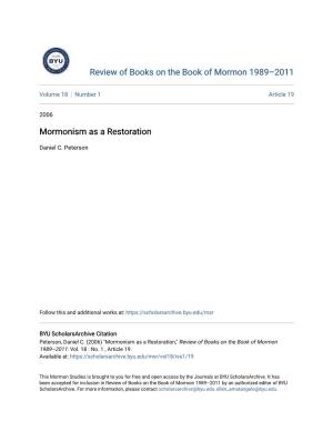 Mormonism As a Restoration