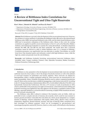 A Review of Brittleness Index Correlations for Unconventional Tight and Ultra-Tight Reservoirs