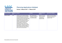 Plannning Applications Validated Period: 13 March 2017 - 17 March 2017