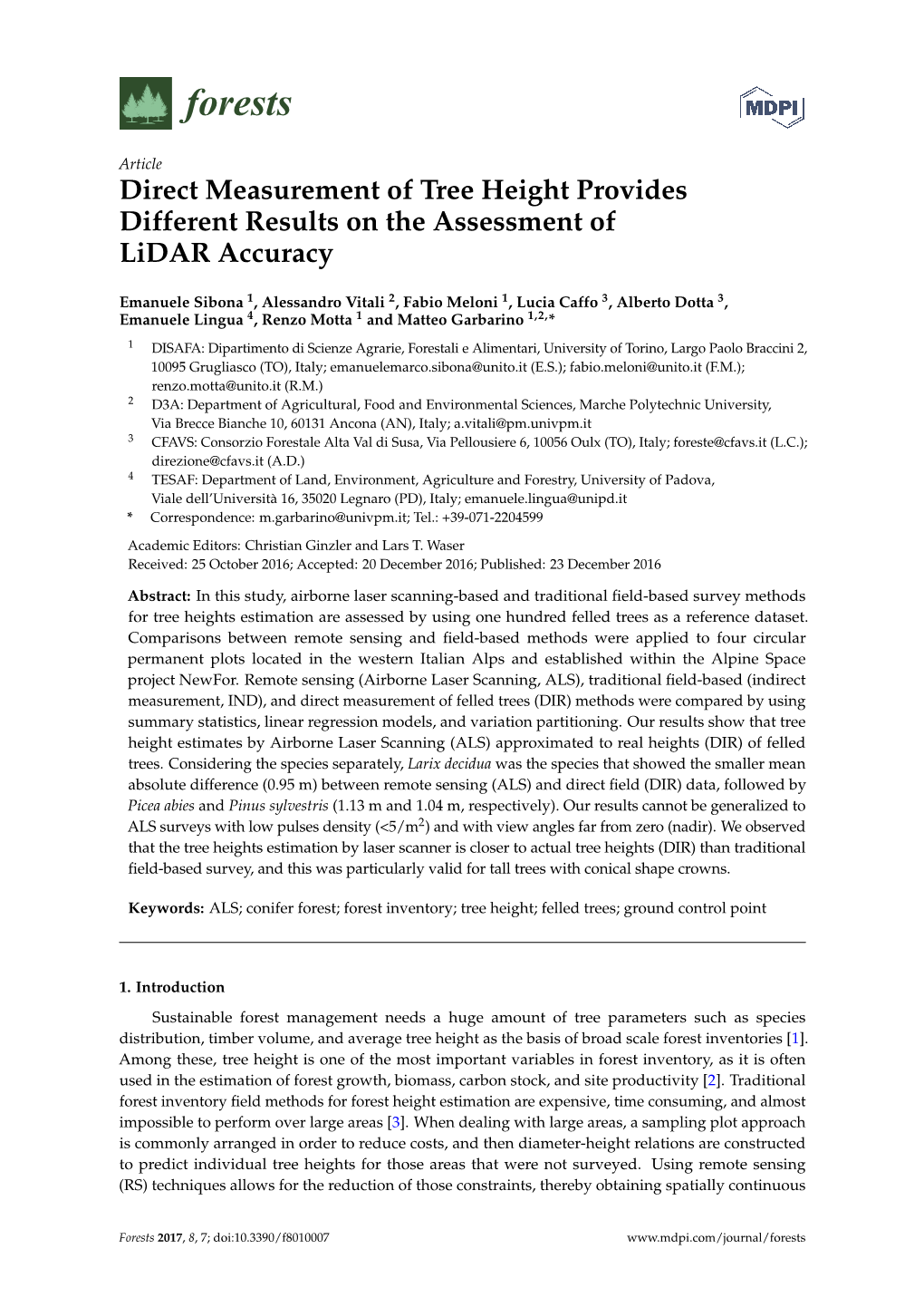 Direct Measurement of Tree Height Provides Different Results on the Assessment of Lidar Accuracy