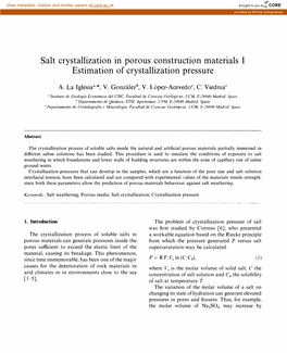 Salt Crystallization in Porous Construction Materials I Estimation of Crystallization Pressure