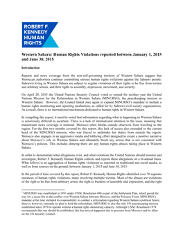 Western Sahara: Human Rights Violations Reported Between January 1, 2015 and June 30, 2015