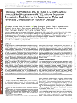 (Propyl)Amine (IRL790), a Novel Dopamine Transmission Modulator for the Treatment of Motor and Psychiatric Complications in Parkinson Disease S