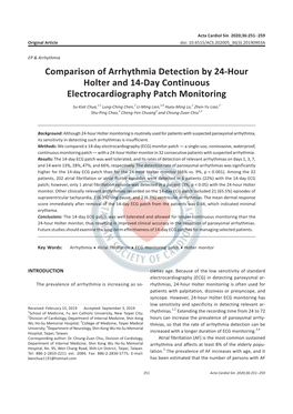 Comparison of Arrhythmia Detection by 24-Hour Holter and 14-Day Continuous Electrocardiography Patch Monitoring
