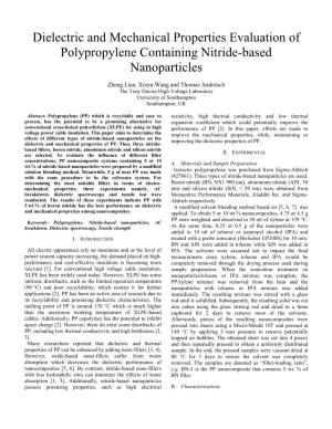 Dielectric and Mechanical Properties Evaluation of Polypropylene Containing Nitride-Based Nanoparticles
