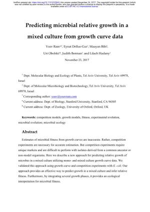 Predicting Microbial Relative Growth in a Mixed Culture From