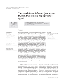 The Starch from Solanum Lycocarpum St. Hill. Fruit Is Not a Hypoglycemic Agent