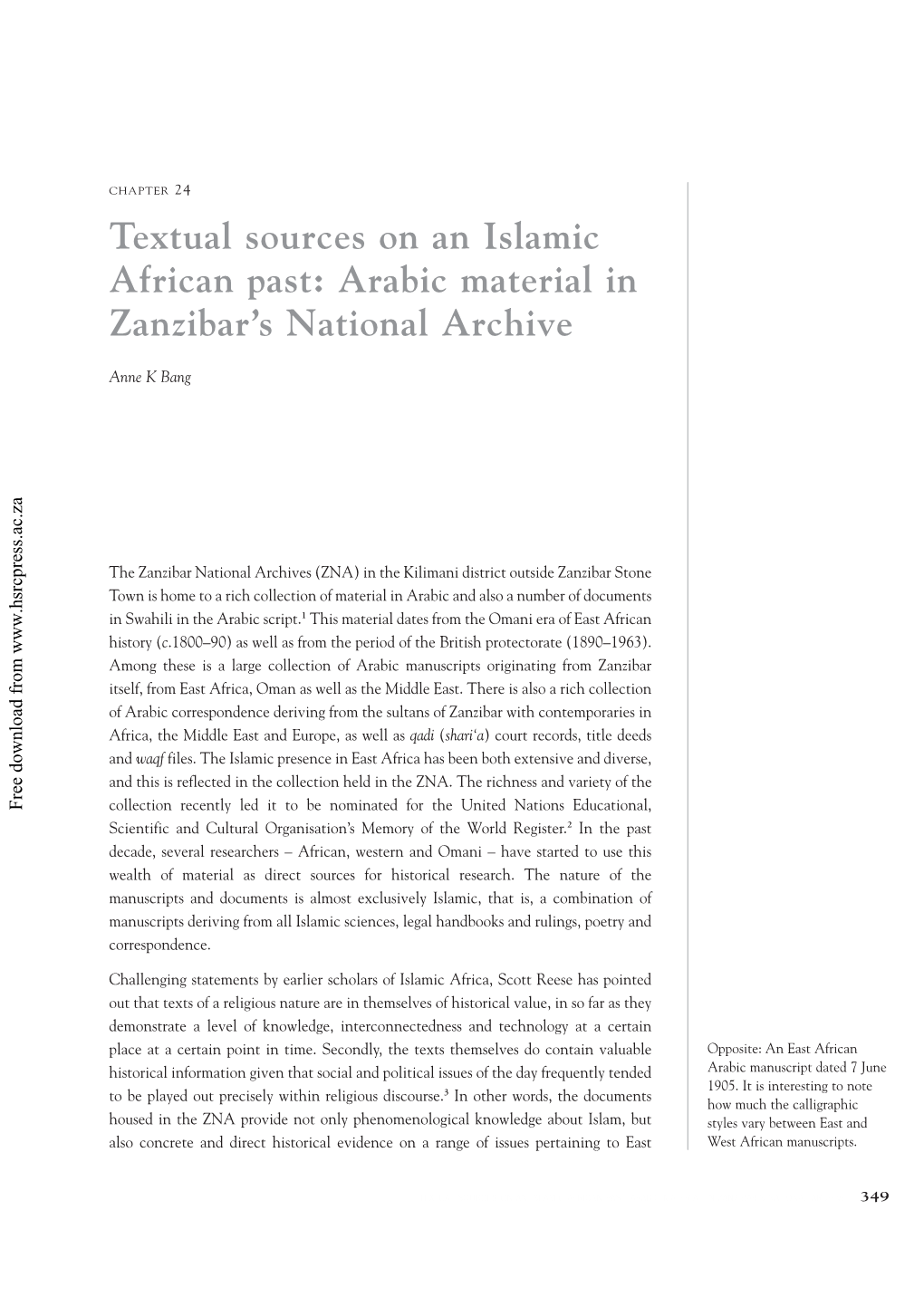 Arabic Material in Zanzibar's National Archive