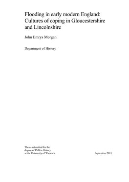 Flooding in Early Modern England: Cultures of Coping in Gloucestershire and Lincolnshire