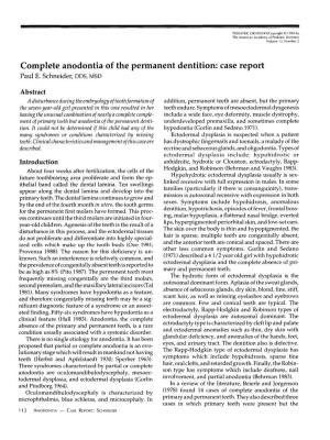 Complete Anodontia of the Permanent Dentition: Case Report Paul E