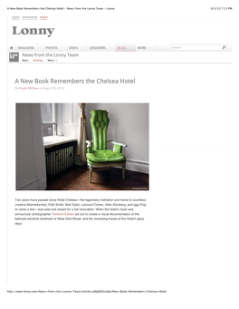 A New Book Remembers the Chelsea Hotel - News from the Lonny Team - Lonny 9/3/13 7:11 PM