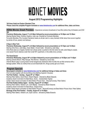 Hdnet Movies August 2012 Program Highlights