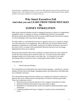 Why Smart Executives Fail by SYDNEY FINKELSTEIN