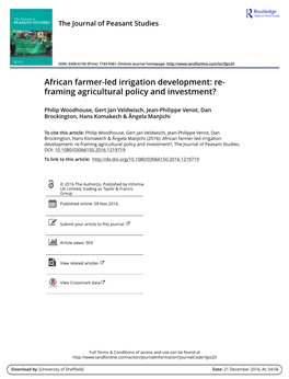 African Farmer-Led Irrigation Development: Re- Framing Agricultural Policy and Investment?