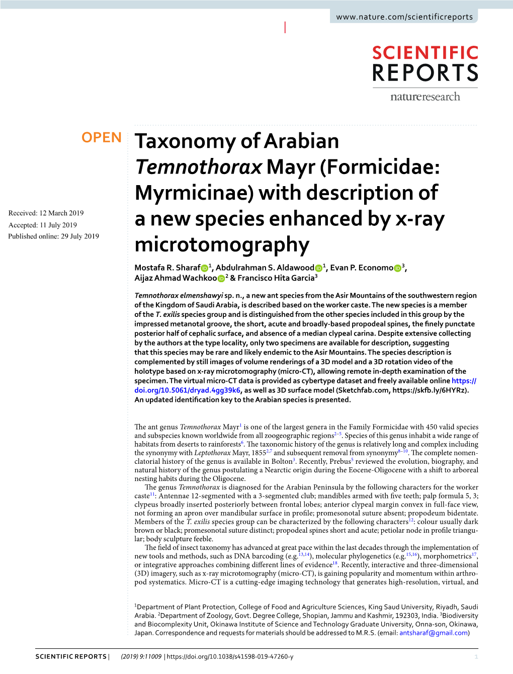 Taxonomy of Arabian Temnothorax Mayr (Formicidae: Myrmicinae)