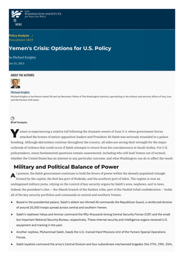 Yemen's Crisis: Options for U.S. Policy | the Washington Institute