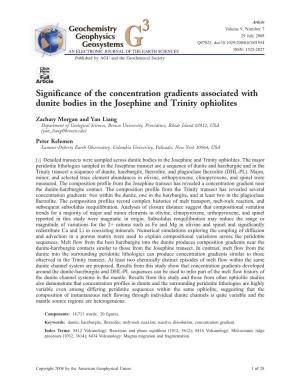 Significance of the Concentration Gradients Associated with Dunite Bodies in the Josephine and Trinity Ophiolites