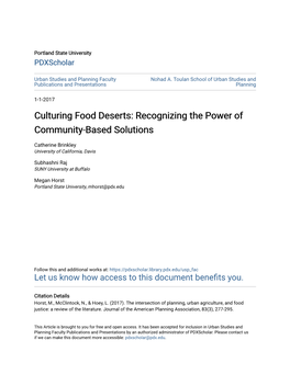 Culturing Food Deserts: Recognizing the Power of Community-Based Solutions