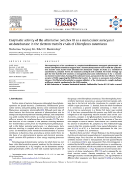 Enzymatic Activity of the Alternative Complex III As a Menaquinol:Auracyanin Oxidoreductase in the Electron Transfer Chain of Chloroﬂexus Aurantiacus