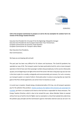 22/04/2021 Call to the European Commission to Propose an End To