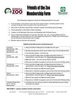 Friends of the Zoo Renewal Form