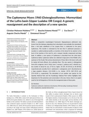 The Cyphomyrus Myers 1960 (Osteoglossiformes: Mormyridae) of the Lufira Basin (Upper Lualaba: DR Congo): a Generic Reassignment and the Description of a New Species