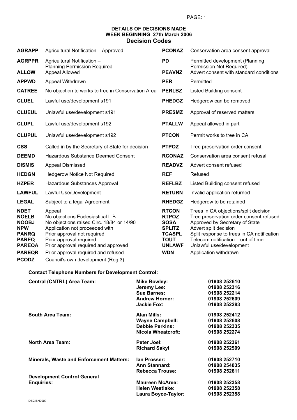 Decision Codes