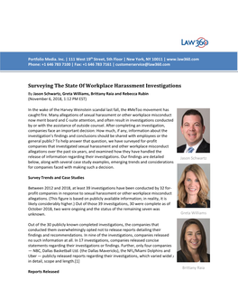 Surveying the State of Workplace Harassment Investigations by Jason Schwartz, Greta Williams, Brittany Raia and Rebecca Rubin (November 6, 2018, 1:12 PM EST)