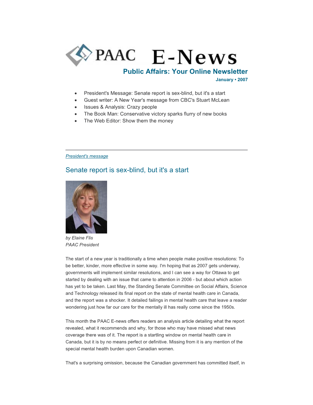 PAAC E-News, January, 2007