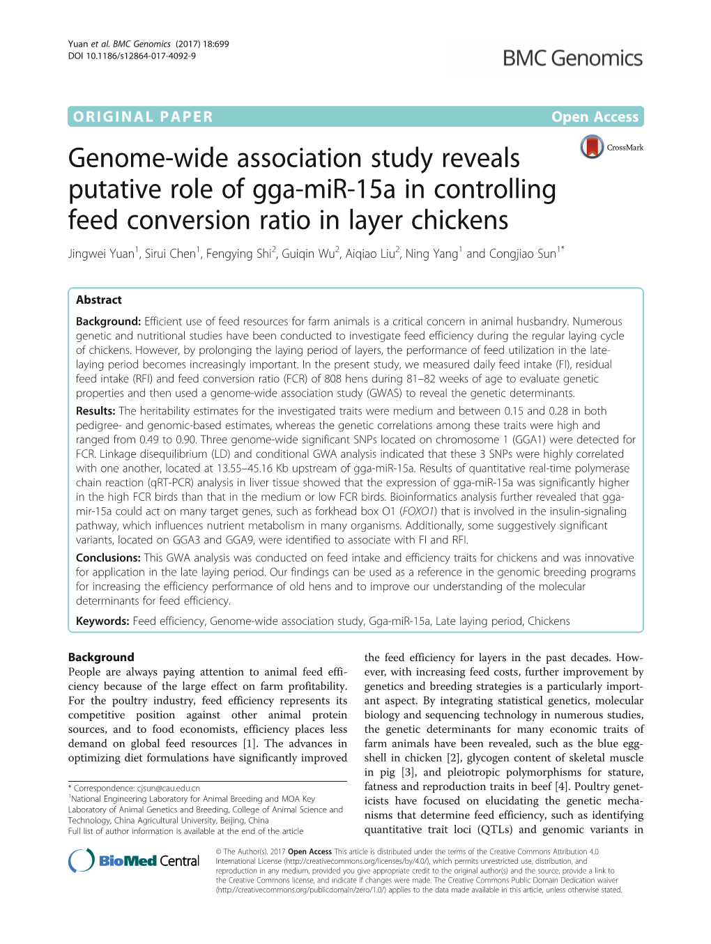 Genome-Wide Association Study Reveals Putative Role of Gga-Mir