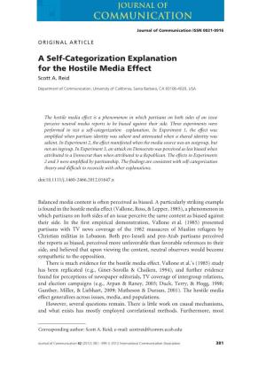 A Self-Categorization Explanation for the Hostile Media Effect Scott A