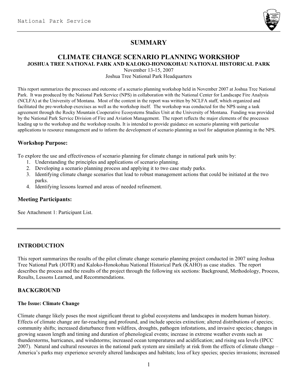 Summary Climate Change Scenario Planning Workshop