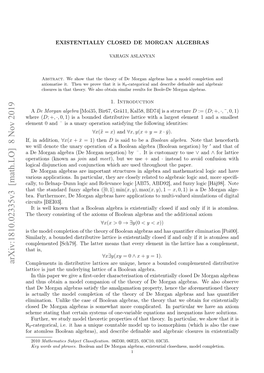 Arxiv:1810.02335V3 [Math.LO] 8 Nov 2019 H Hoycnitn Fteaim Fboenagba N T and Algebras Boolean of Axioms the of Consisting Theory the M to Applications Have [BEI03]