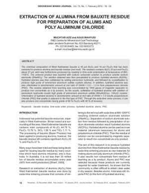 Extraction of Alumina from Bauxite Residue for Preparation of Alums and Poly Aluminum Chloride