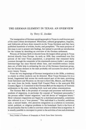 The German Element in Texas: an Overview