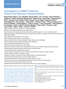 Investigation of NRXN1 Deletions: Clinical and Molecular Characterization Mindy Preston Dabell,1 Jill A