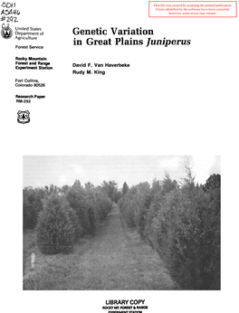Genetic Variation in Great Plains Juniperus David F
